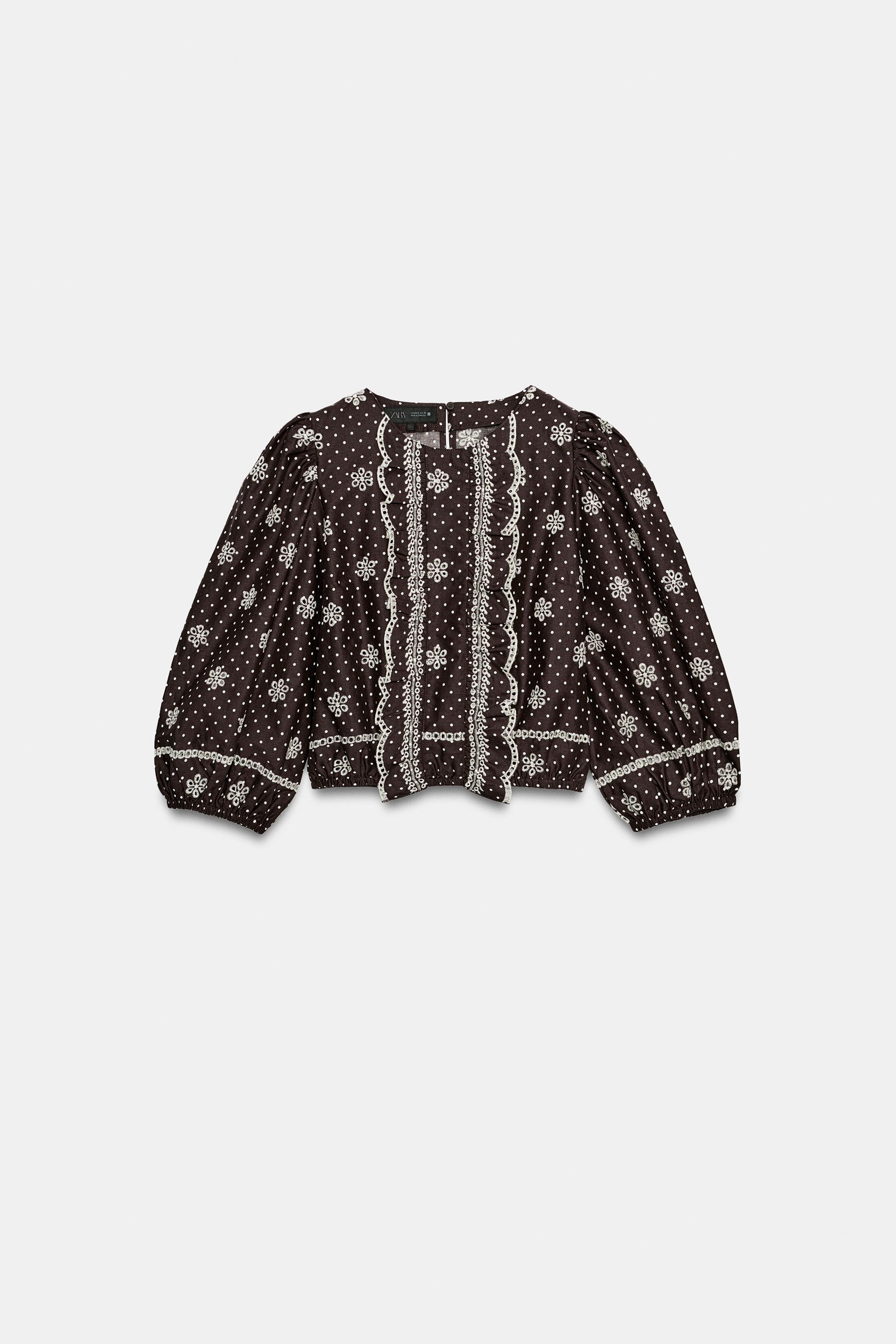 EMBROIDERED PERFORATED POLKA DOT BLOUSE